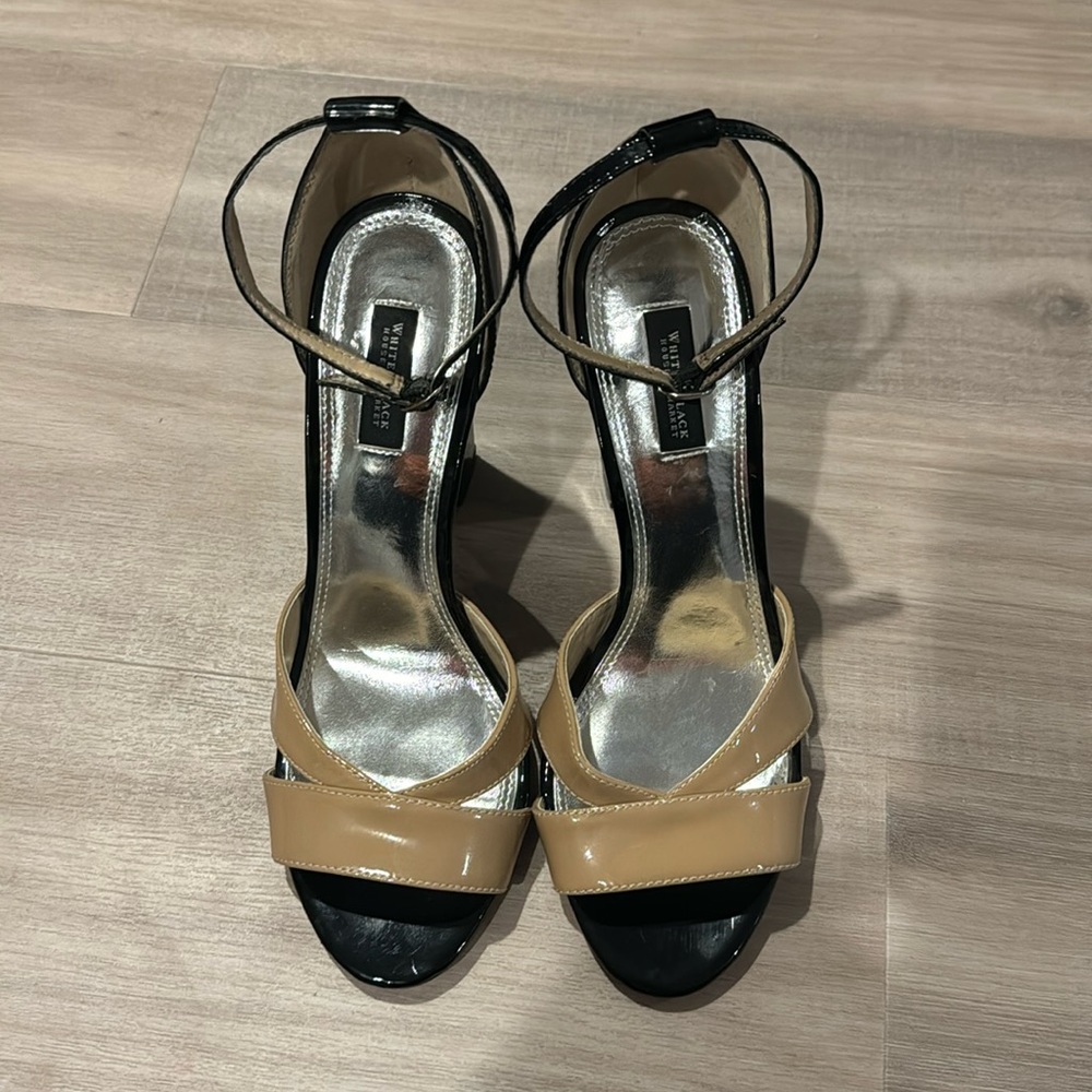 White House Black Market WHBM Black and Tan High Heels Size 8.5